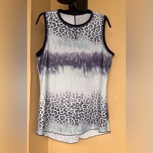 SofiBella Womens Airflow Tank Top Blue/White Leopard Print  Activewear Gym Large